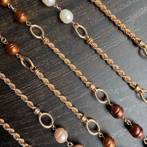 Honora Bronze Pearl Necklace Set Ivory Blush & Chocolate Freshwater Pearl Chains - Picture 16 of 16